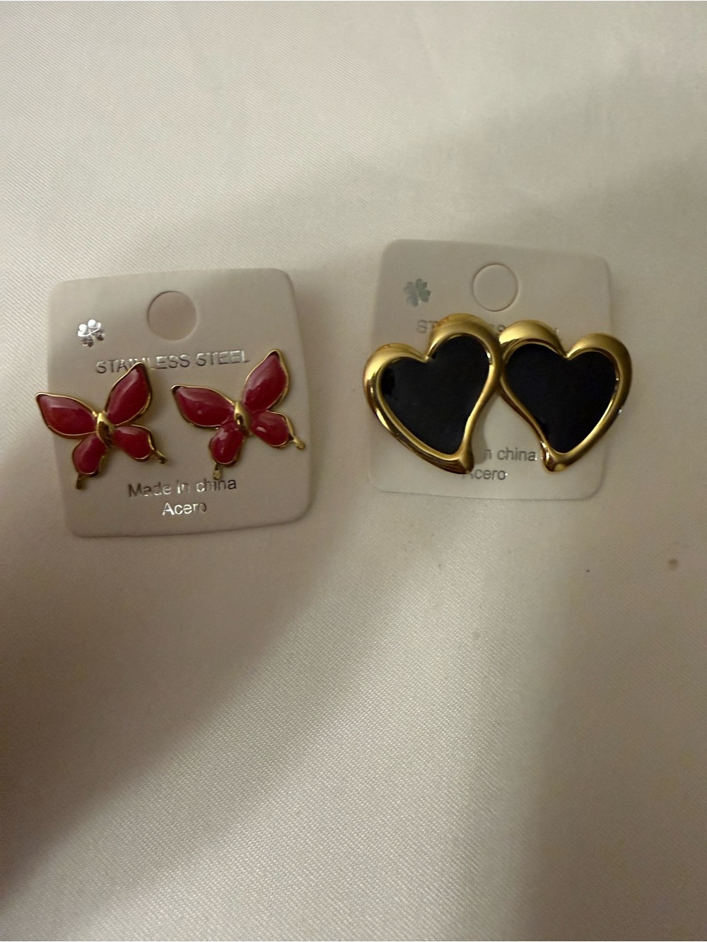 Gold Heart Black Enamel Stud Earrings - Women Accessories